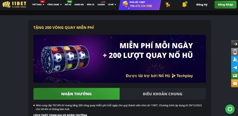 Khuyến mãi 11BET - Quà tặng đặc biệt dành cho mọi hội viên 2 Khuyến Mãi 11Bet Tặng 200 Vòng Quay May Mắn Mỗi Ngày